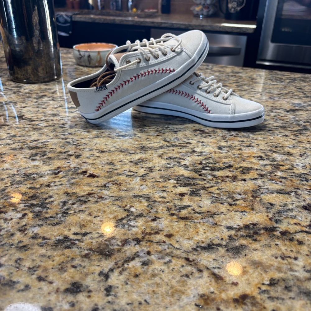 Keds Cream Sneakers with Red Stitching